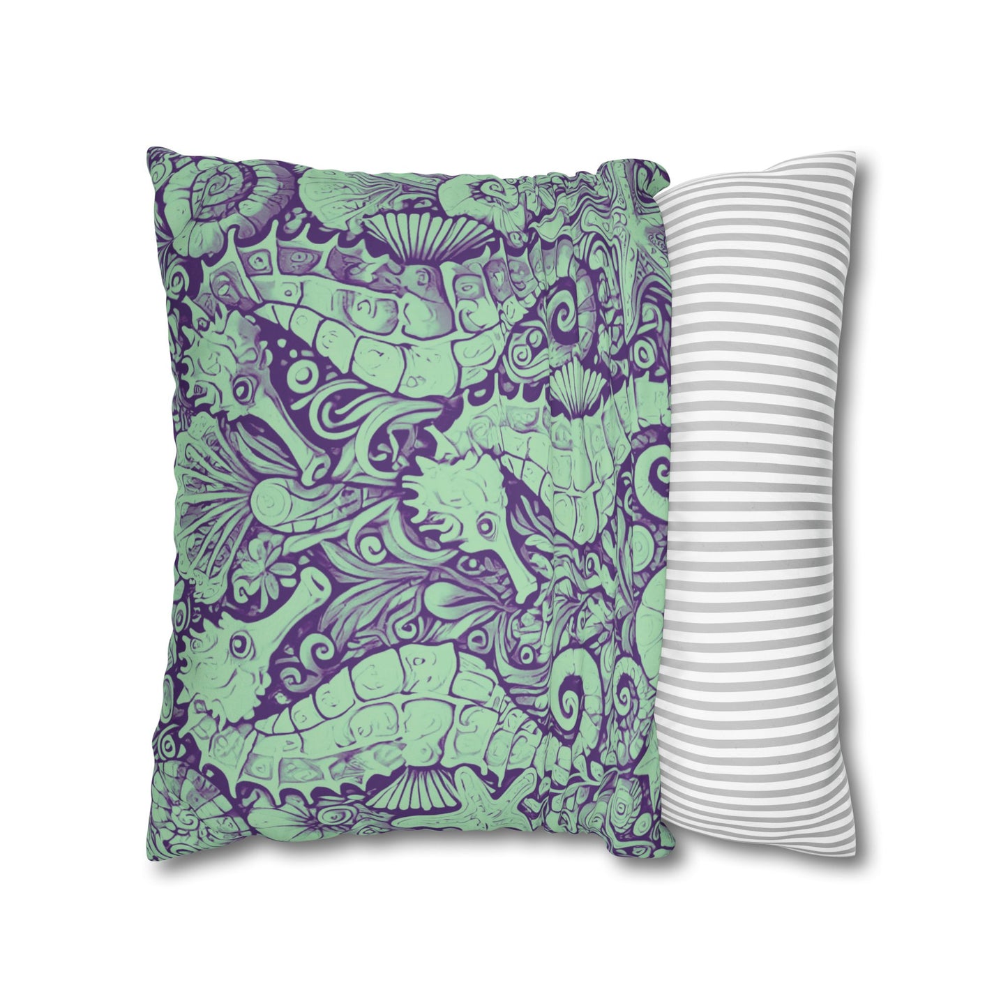 Faux Suede Square Pillowcase - Seahorse Trio, Minty