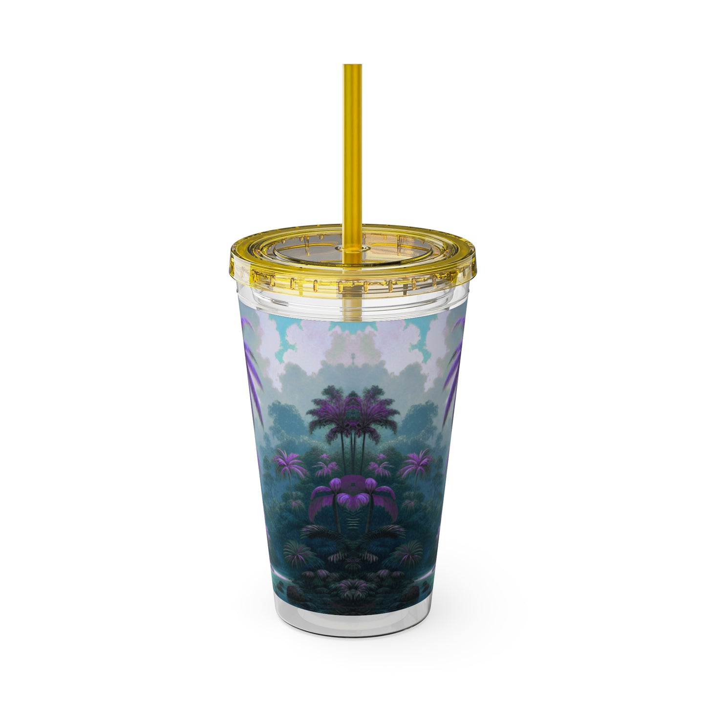 Tropical Tumbler with Straw | 16oz Colorful Travel Cup / Sleeping Parrot/Fantasy