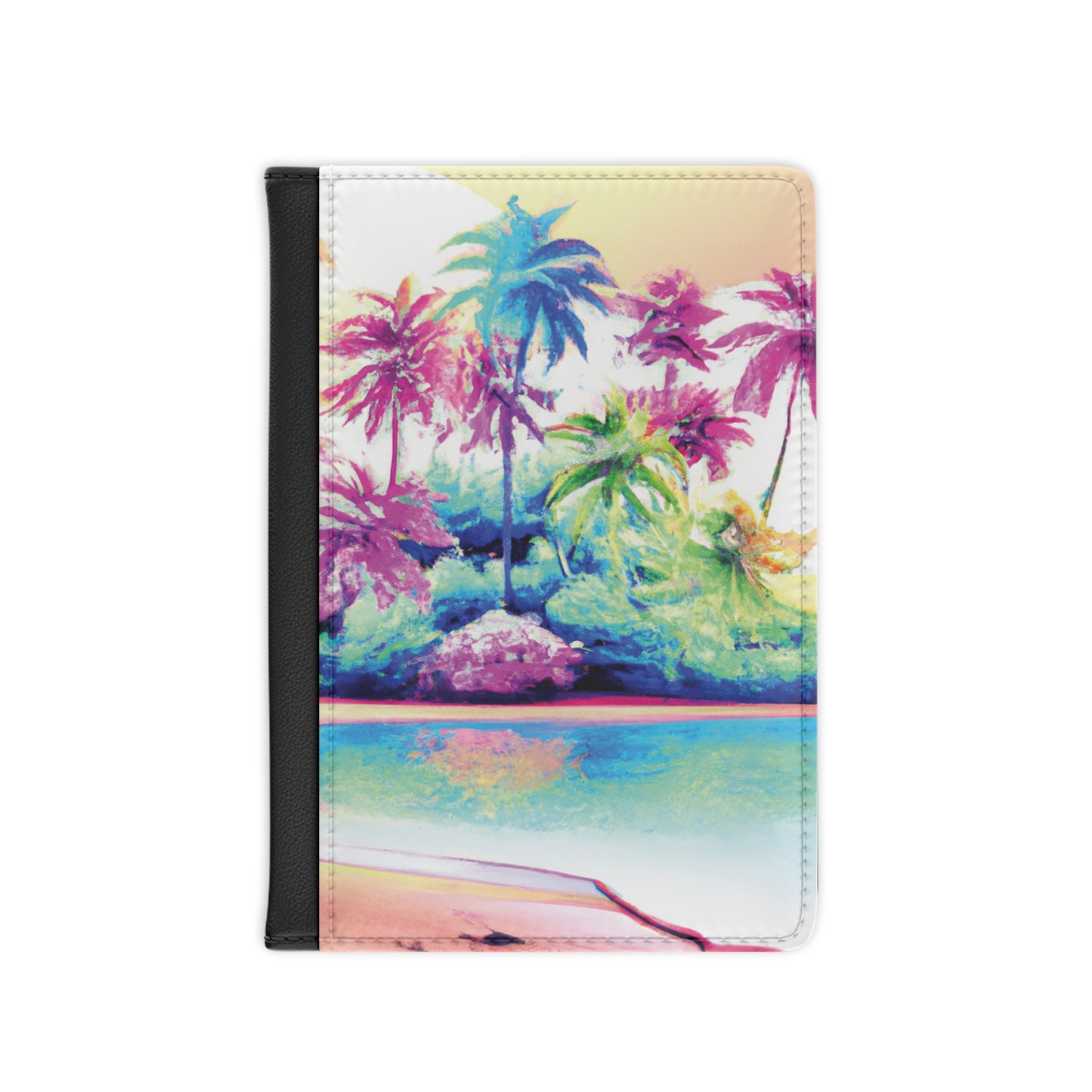 Tropical Passport Cover, Faux Leather - RFID blocking for travel security / Watercolor Beach