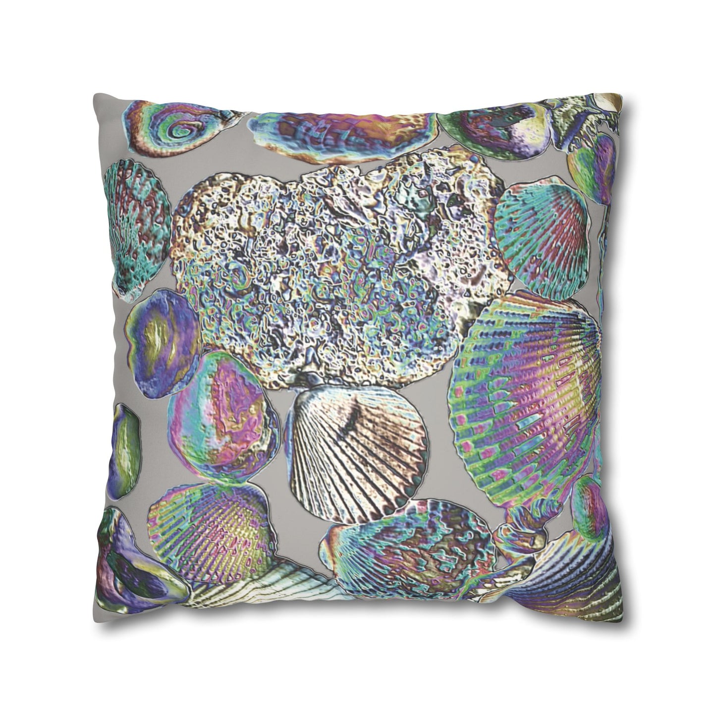 Faux Suede Square Pillowcase - Heatwave Seashell Collection, Light Grey