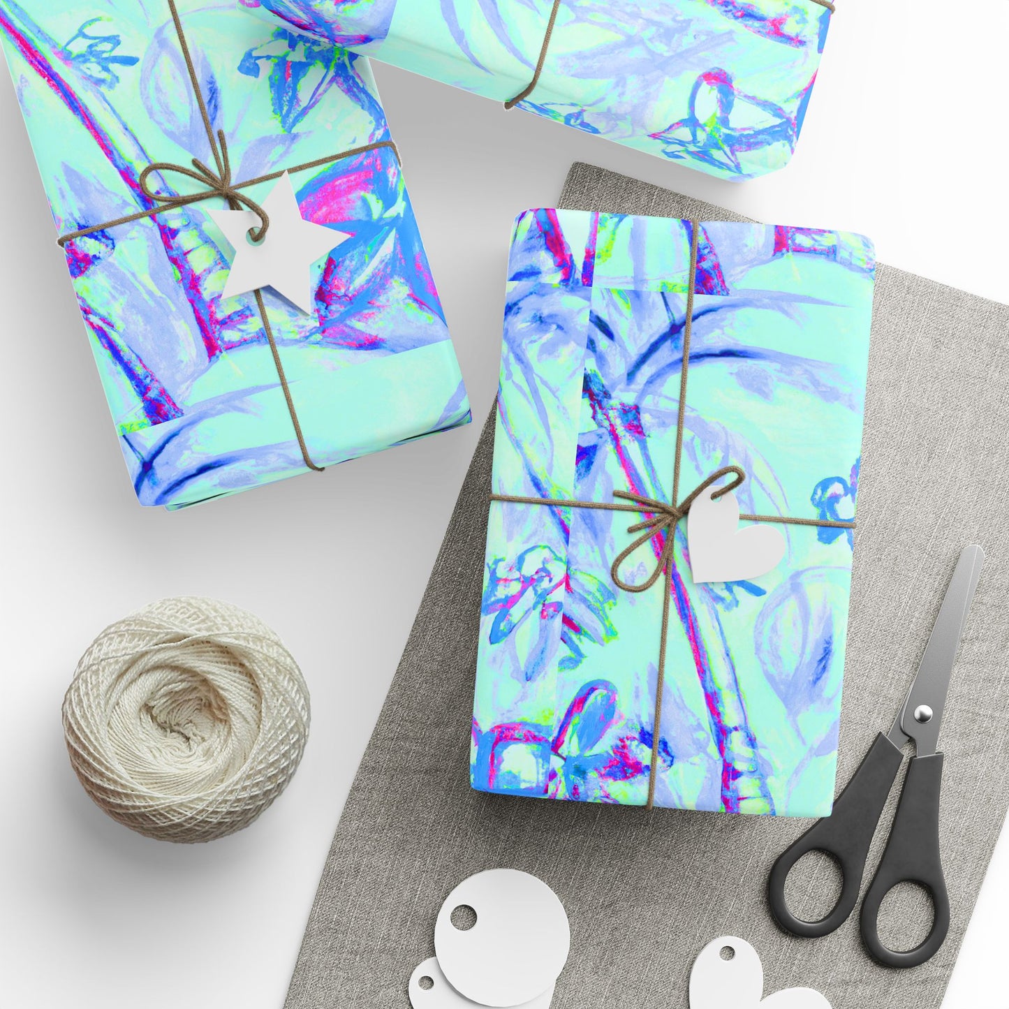 Wrapping Paper - Tropical Gift Wrap for All Occasions, 3 Sizes/2 Finishes / Tropical Doodles, Blue