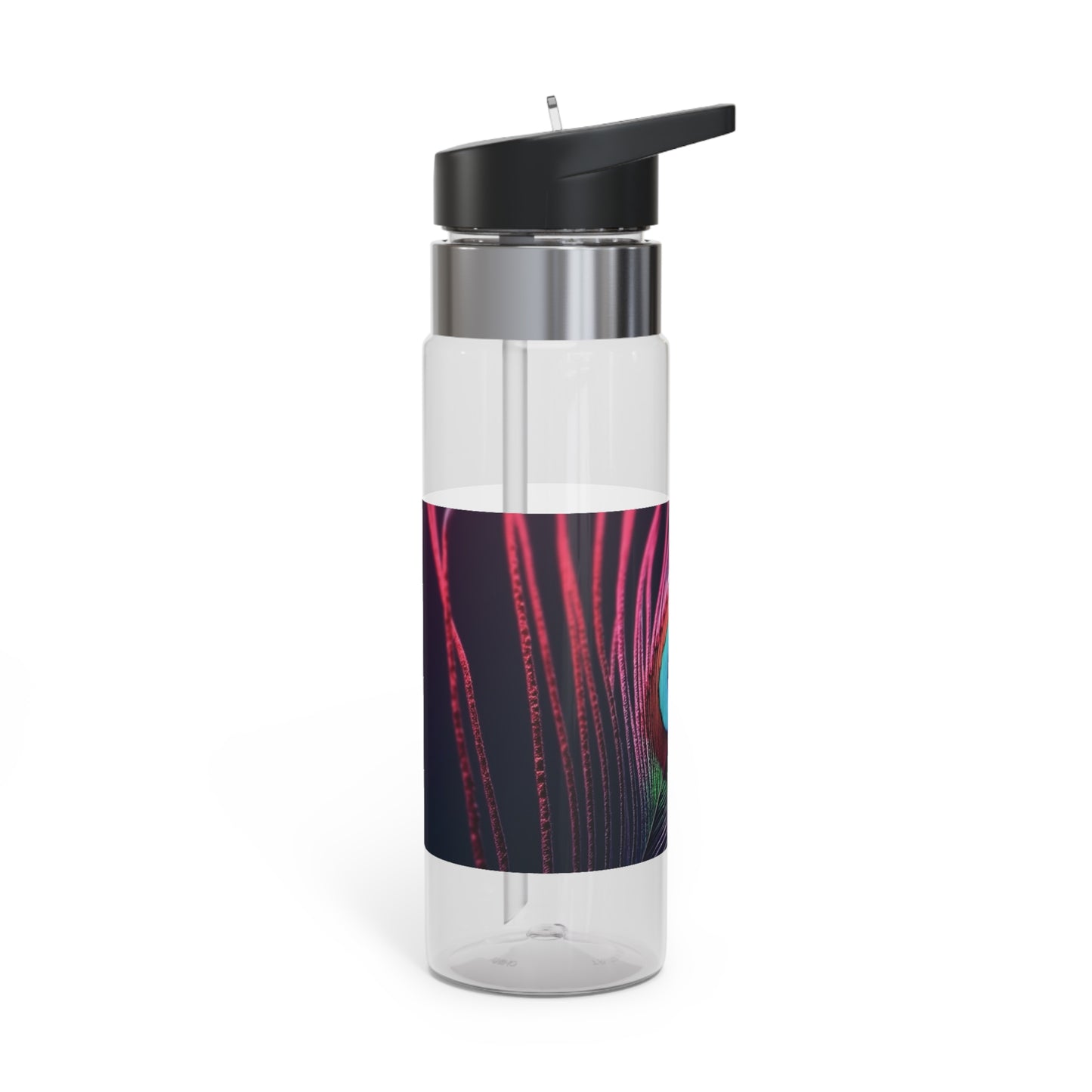 Tropical 20oz Tritan Sport Water Bottle -  Leakproof, Lightweight, BPA-Free / Peacock Eye Feather, Magenta Macro