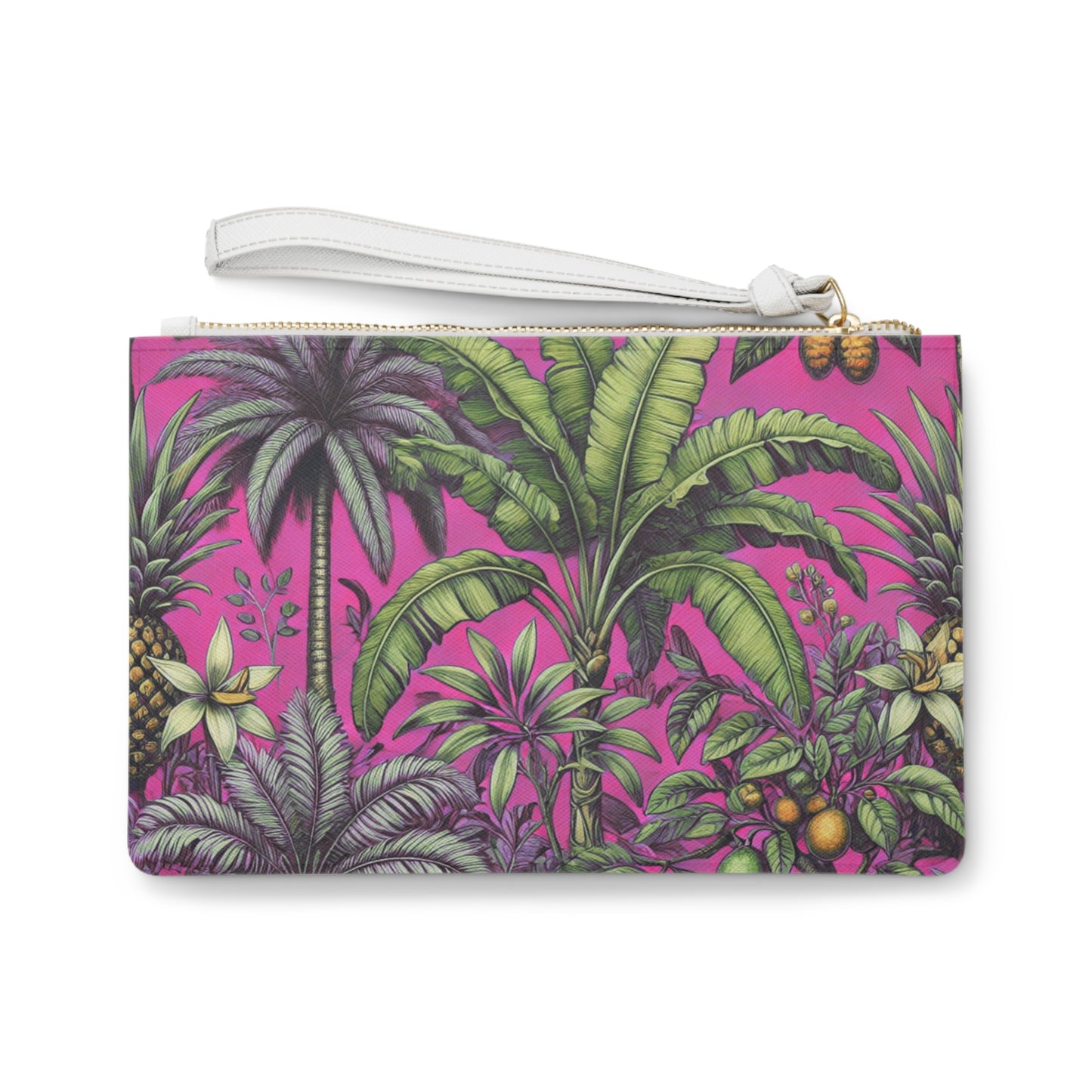 Tropical Faux Leather Clutch Bag - Perfect for Beach Adventures & Summer Vacations / Tropical Fruit, Hot Pink