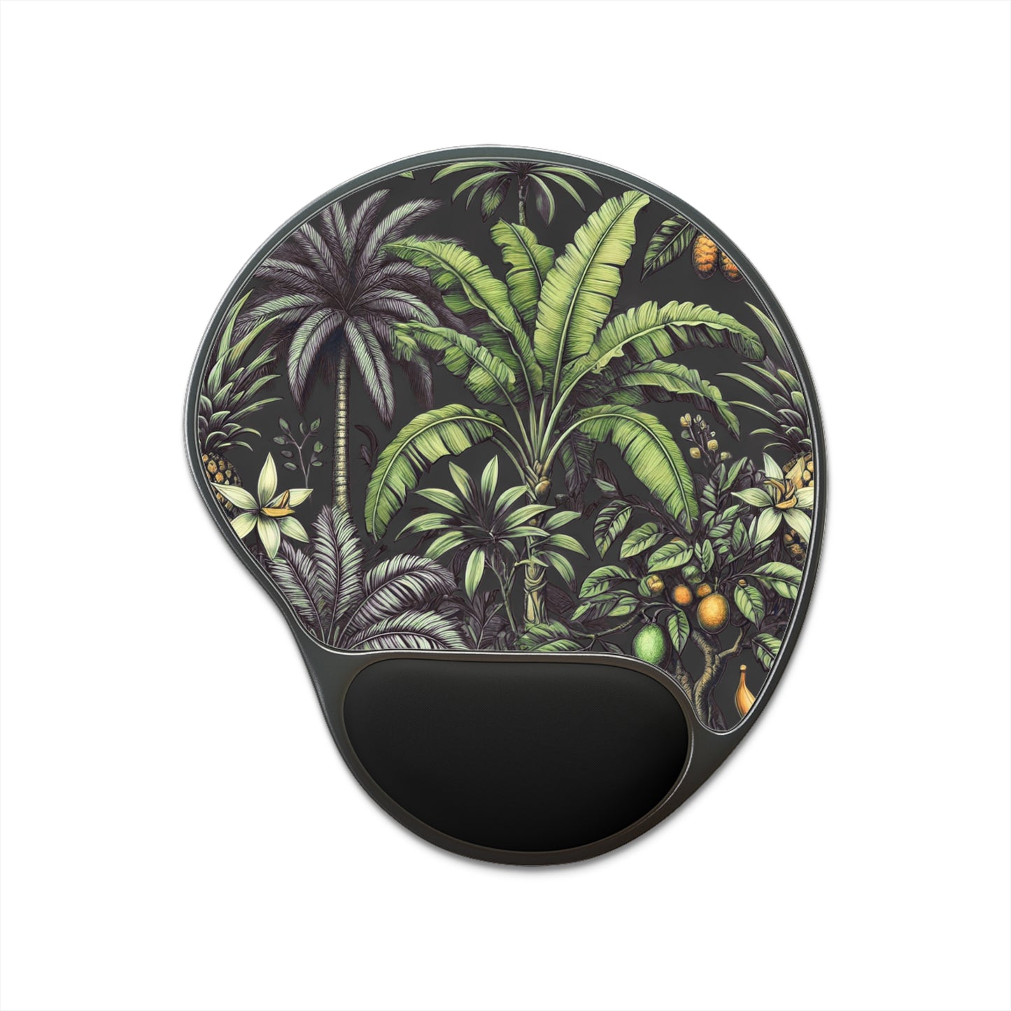 Tropical Fruit/Black Mouse Pad with Wrist Rest - Ergonomic Design for Home & Office