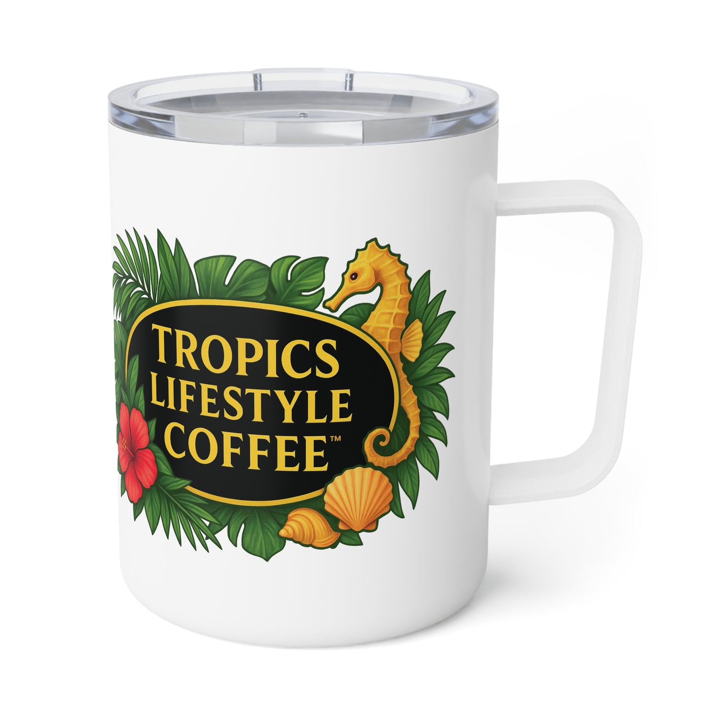 Tropical Insulated Coffee Mug, 10oz / TLC Seahorse Logo