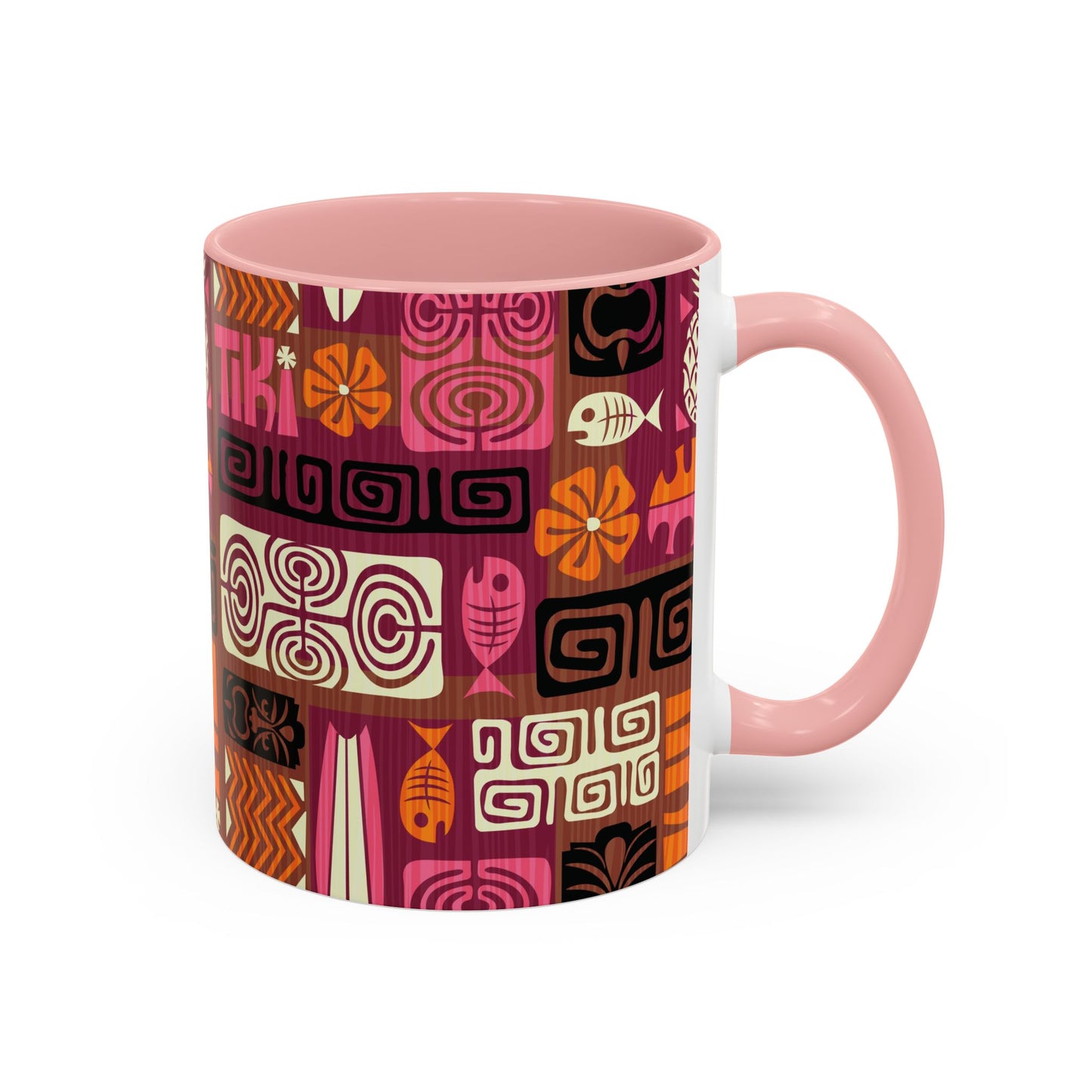 Accent Coffee Mug (11, 15oz), 8 Colors - Tiki Poster Pink/Orange