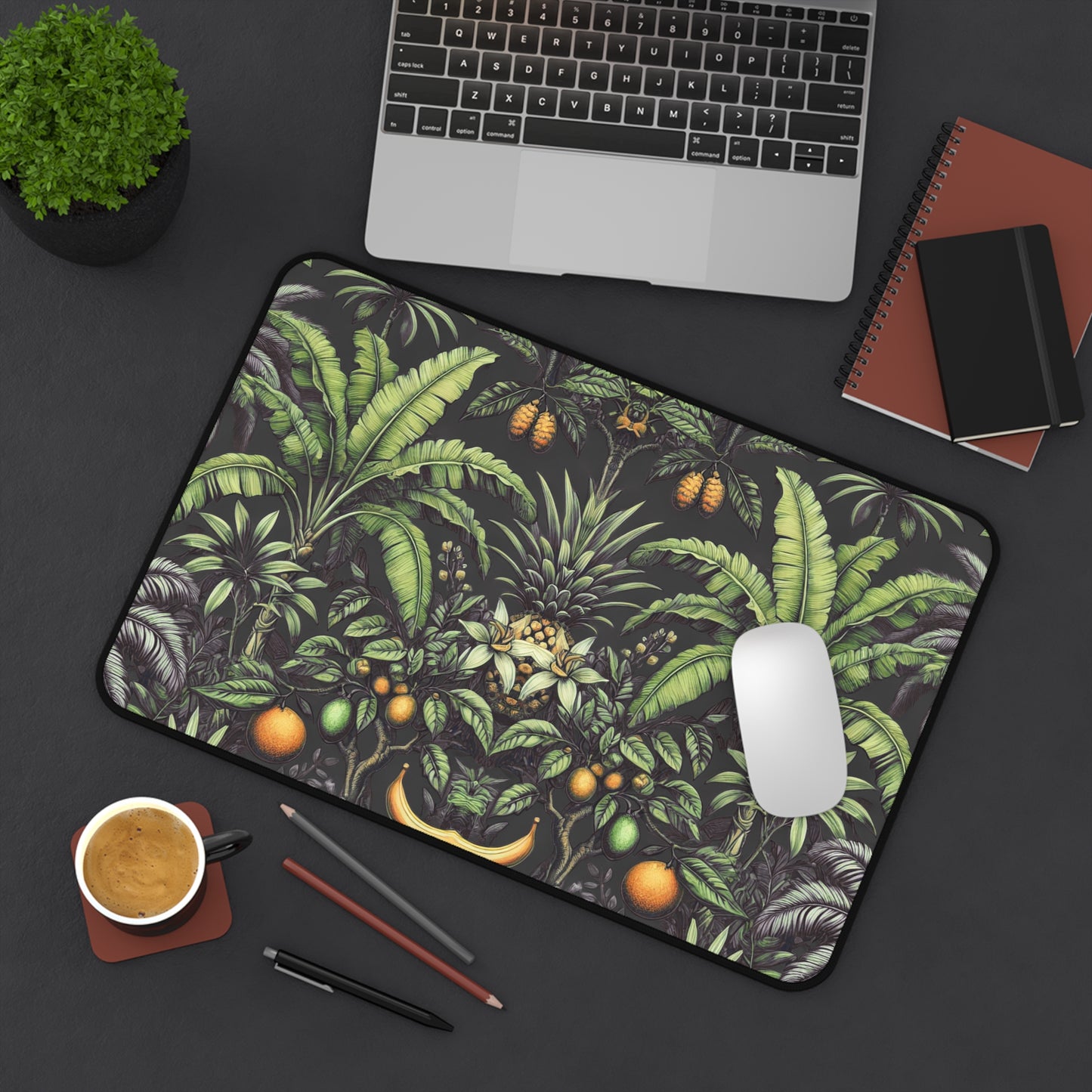 Tropical Mouse Pad/Desk Mat, 3 Sizes - Perfect for Home Office / Tropical Fruit, Black