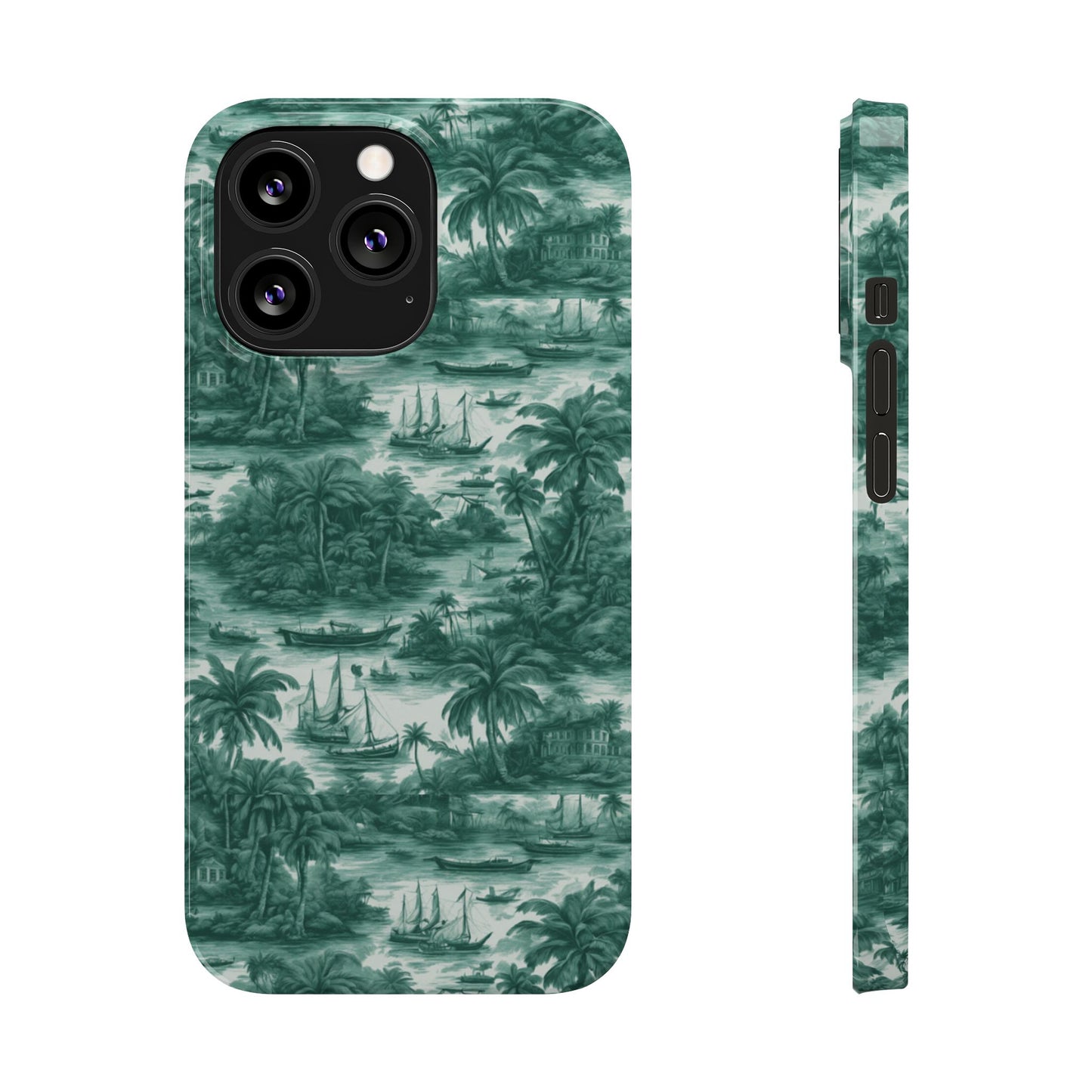 Slim Phone Cases - Tropical Toile #1, evergreen