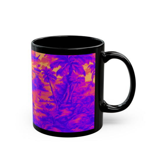 Black Mug (11oz, 15oz), Crazy Cool Tropical Toile Macro