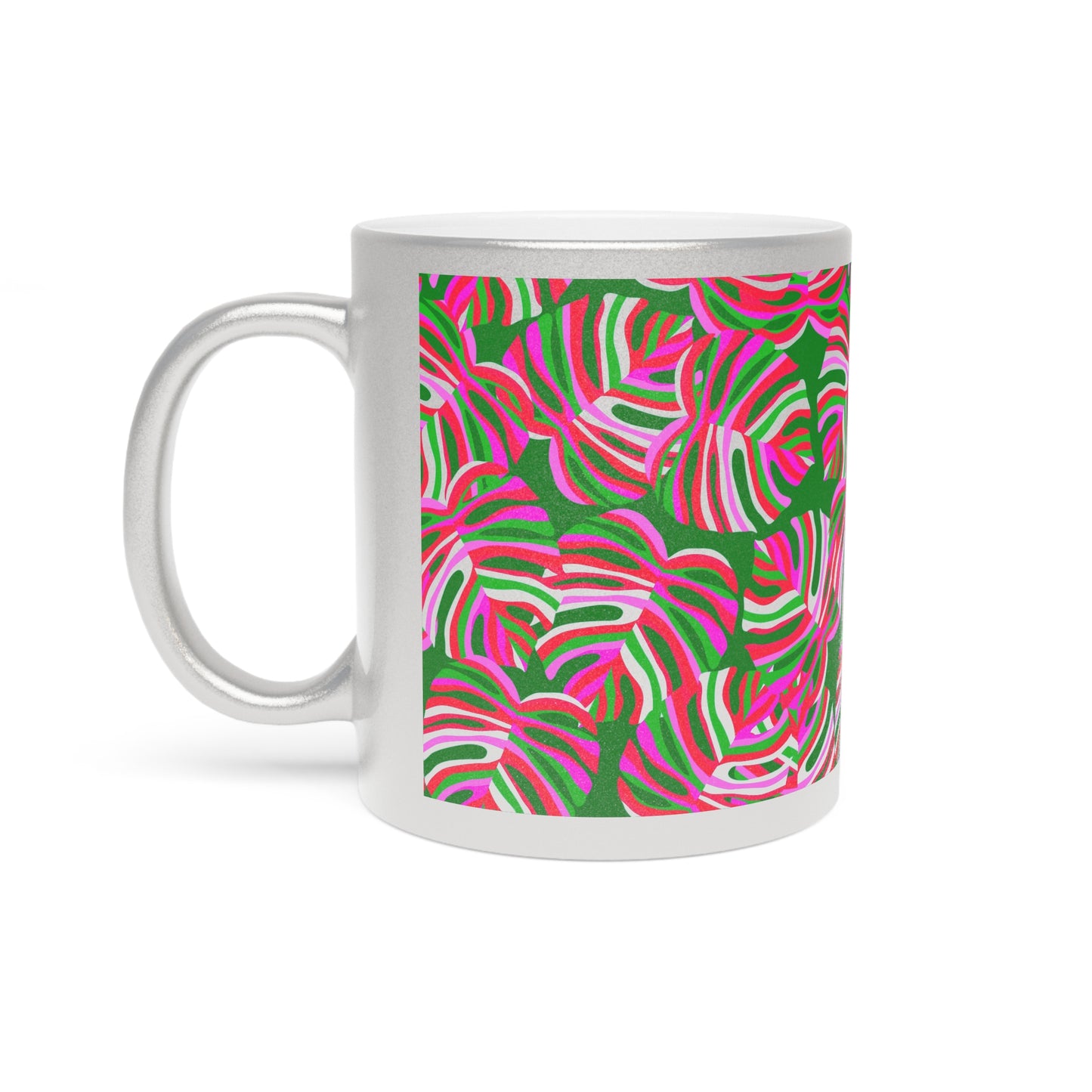 Tropical Metallic Mug, Gold or Silver - Monstera Pink Pop