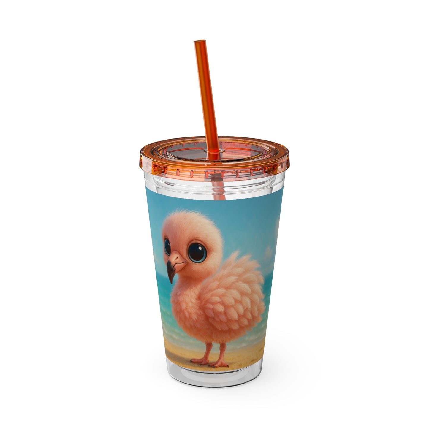 Tropical Tumbler with Straw | 16oz Colorful Travel Cup / Baby Flamingo