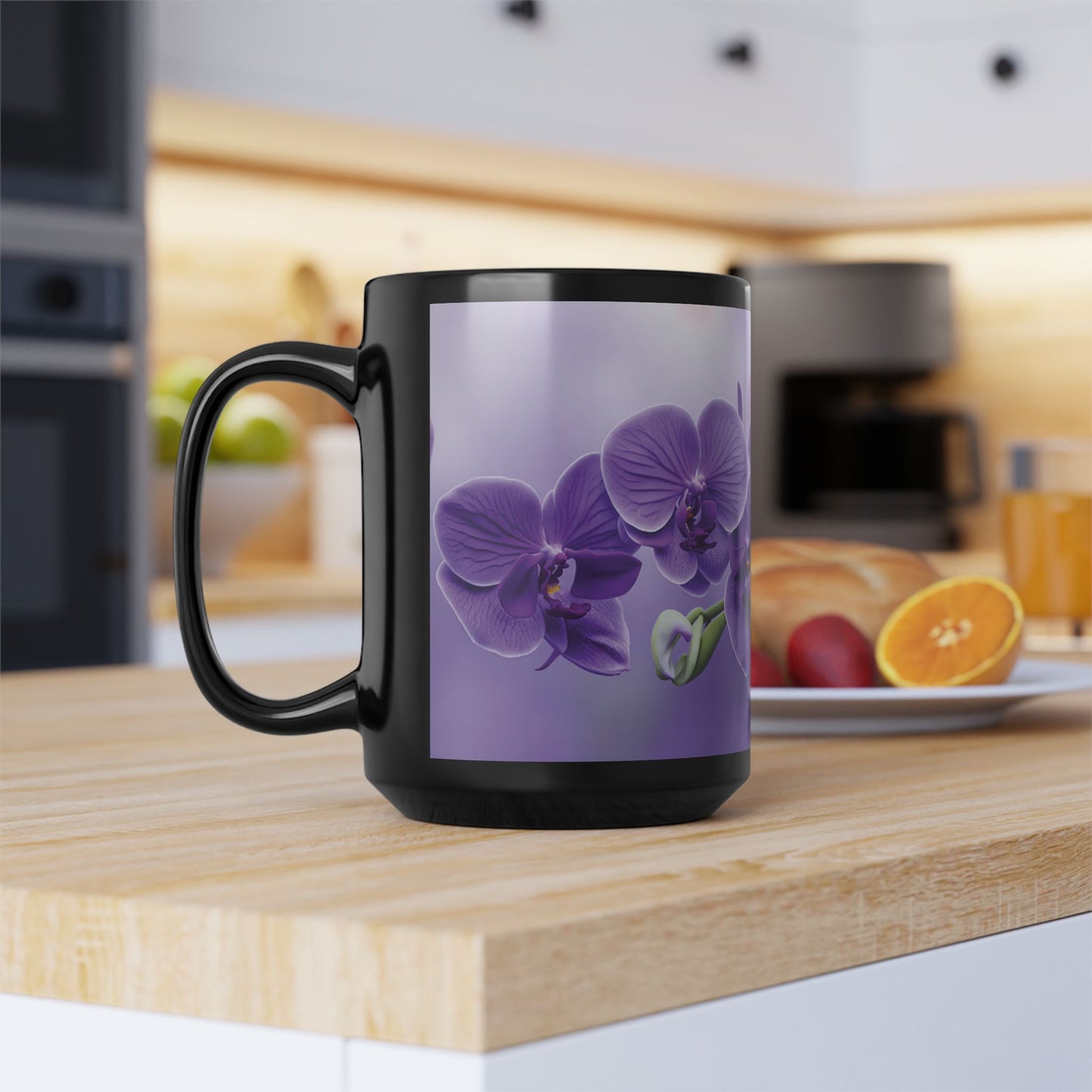 Black Coffee Mug - Purple Orchid Beauties