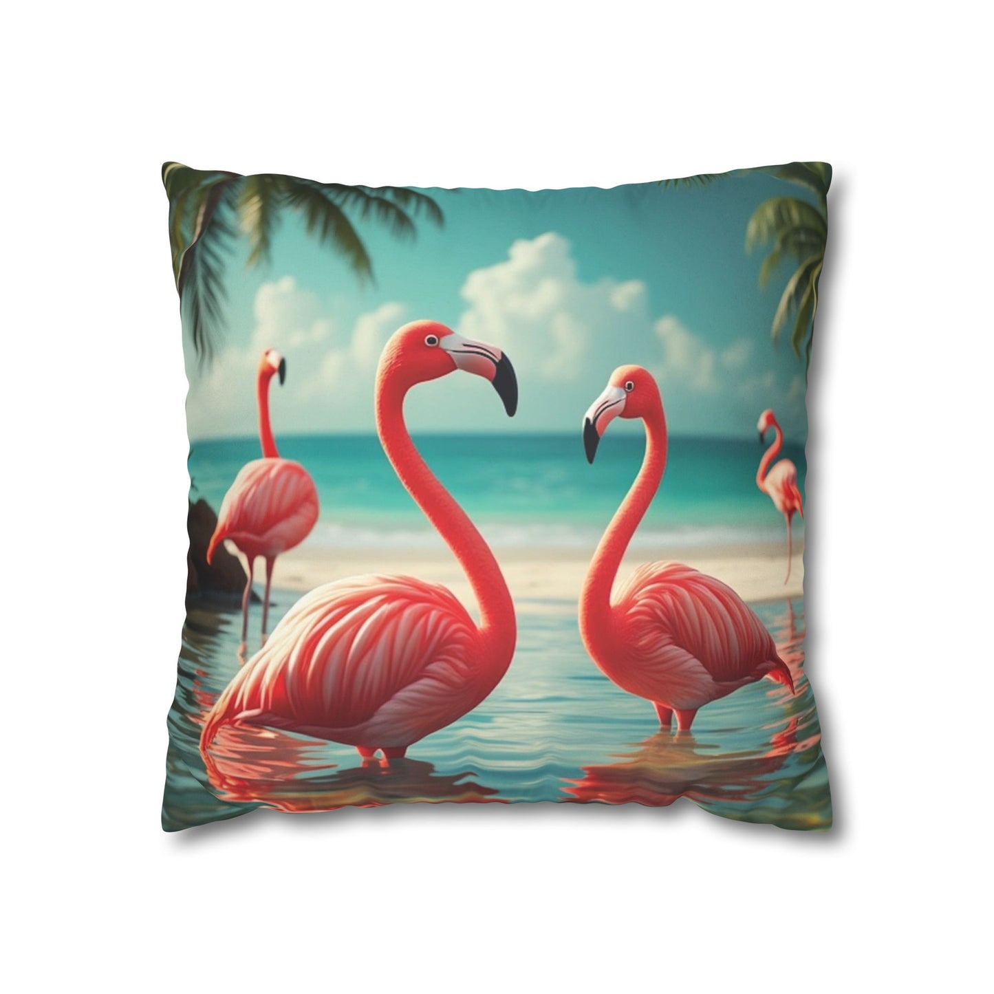 Faux Suede Square Pillowcase - Morning Dip Flamingos