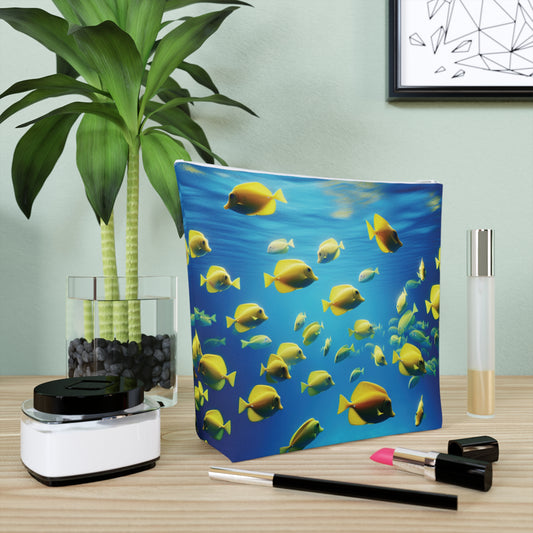 Tropical Cotton Cosmetic Bag, Makeup Pouch, 5 Sizes / School of Fish, Yellow Tangs