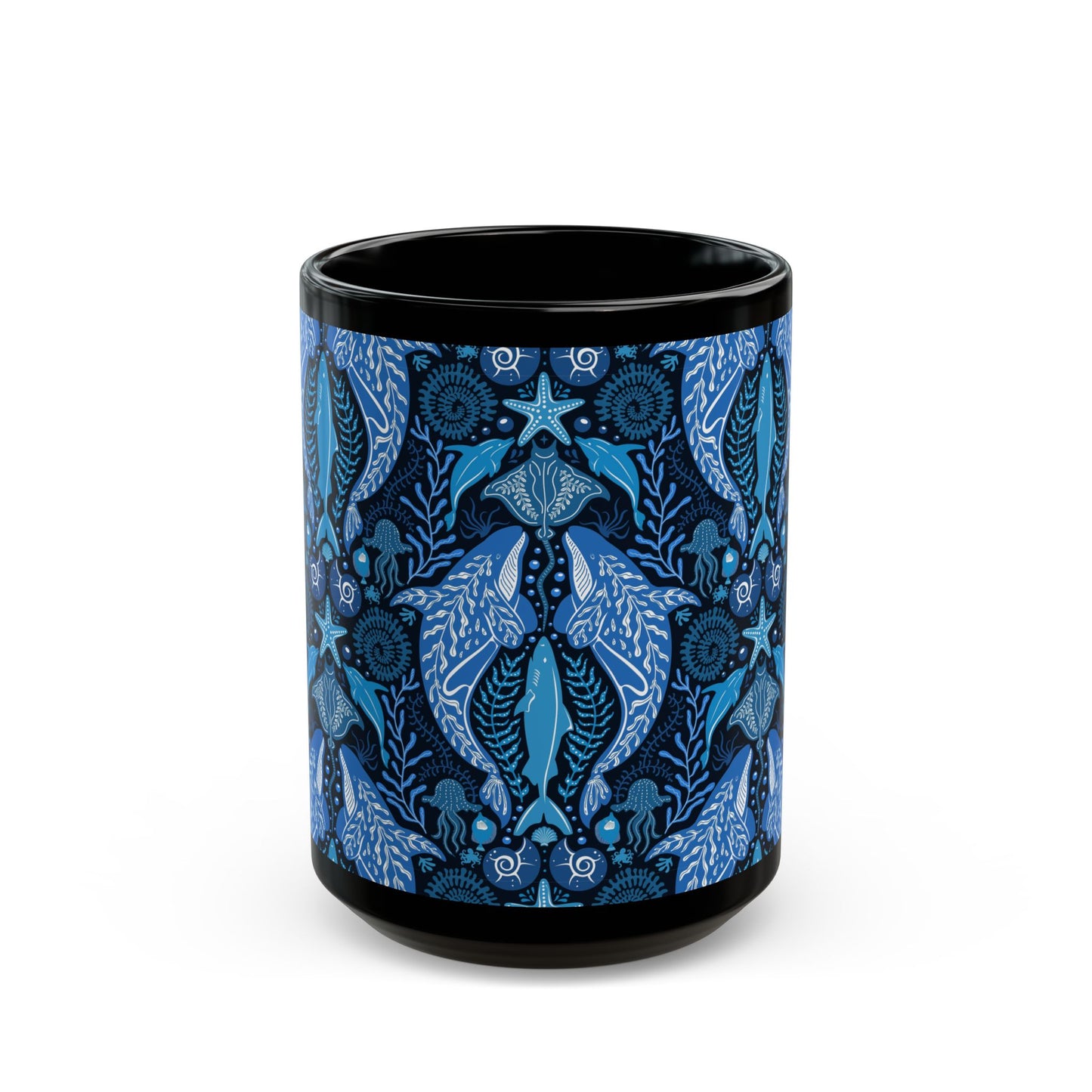 Black Coffee Mug, Mystic Ocean, Blue