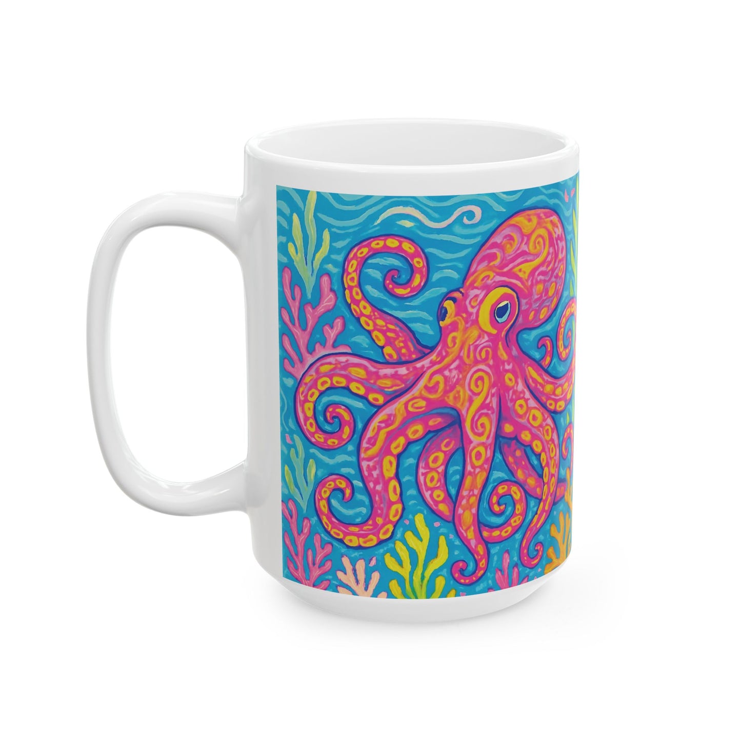 Ceramic White Mug - 11oz & 15oz, Octopus Kraken Joe