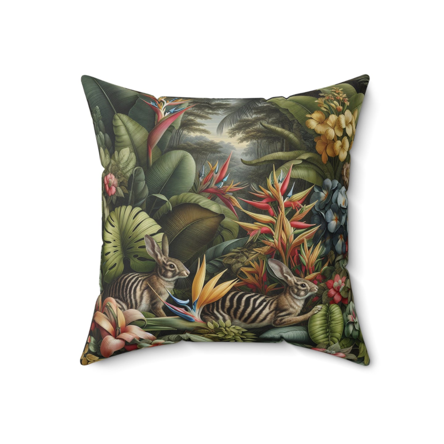 Decorative Pillow - Accent Cushion, 4 Sizes / Rainforest Rabbit Outing