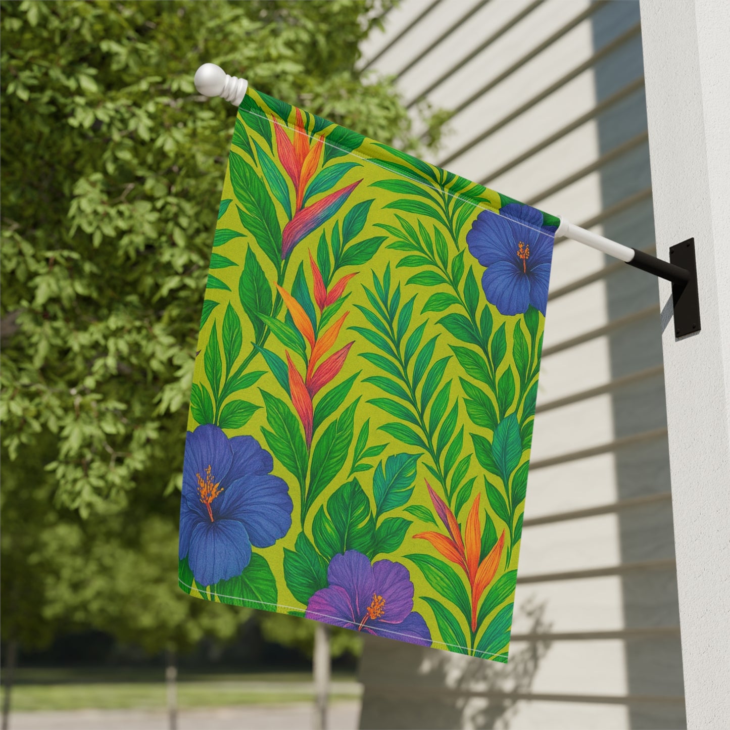 Tropical Garden Flag - Perfect for Outdoor Decor / Midnight Flower, Lime