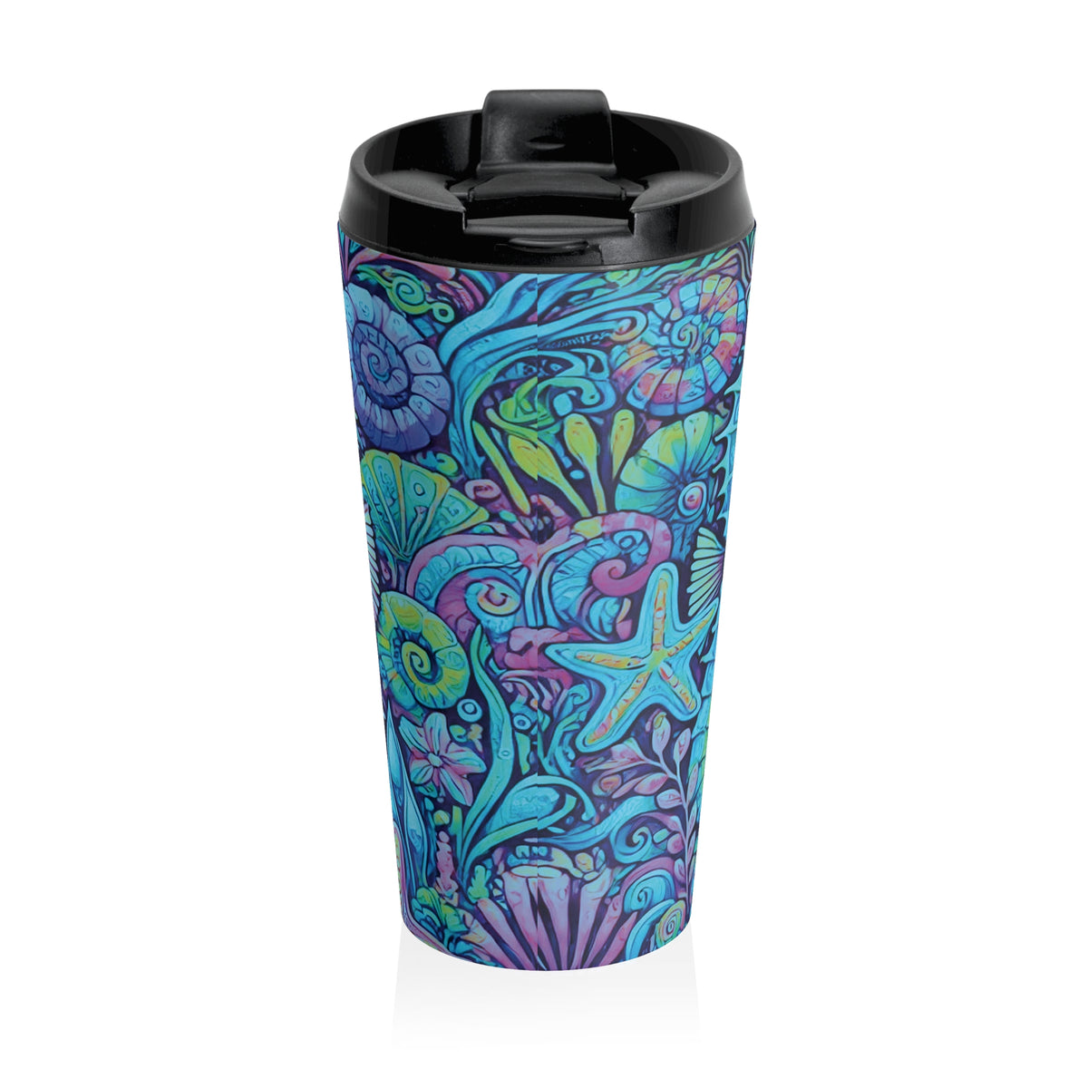 15 oz. Stainless Steel Travel Mug / Seahorse Trio, Turquoise Pop