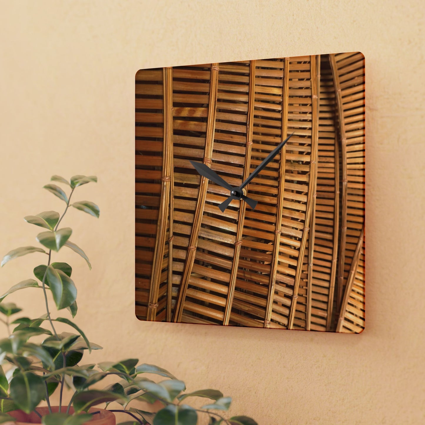 Acrylic Wall Clock, Natural Bamboo Flow