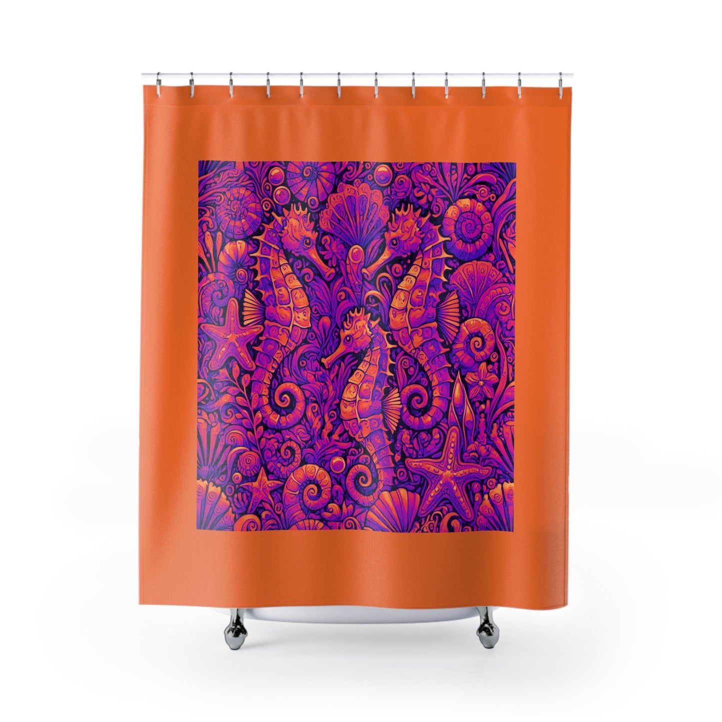 Tropical Shower Curtain - Ocean Bathroom Decor / Seahorse Trio Heatwave/Crusta Orange