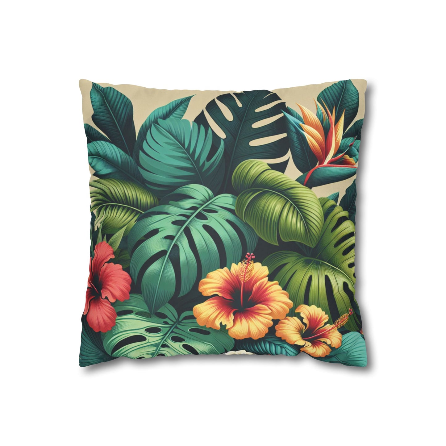 Faux Suede Square Pillowcase - Exotic Flora