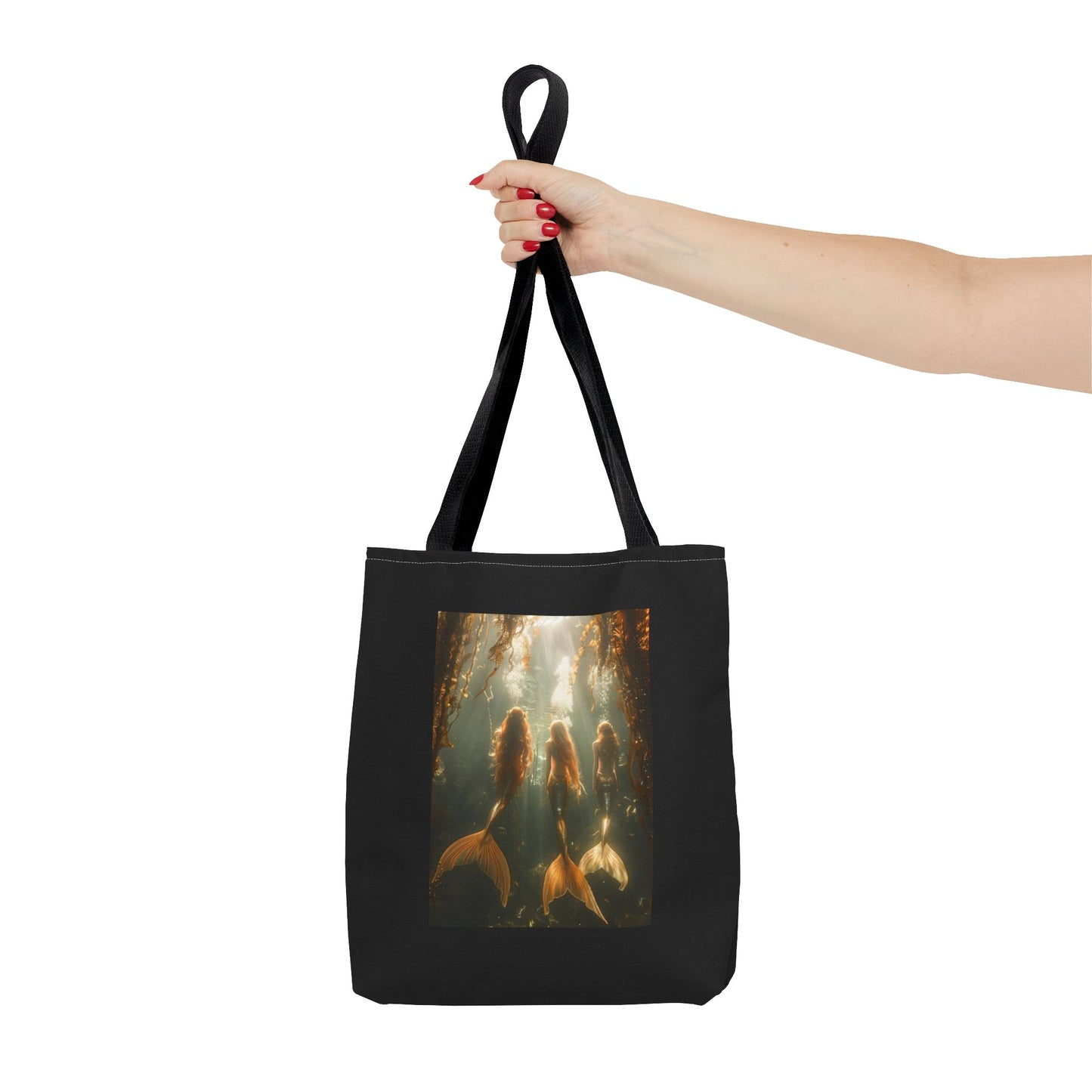 Three Mermaid Sisters, Black Tote Bag - 3 Sizes
