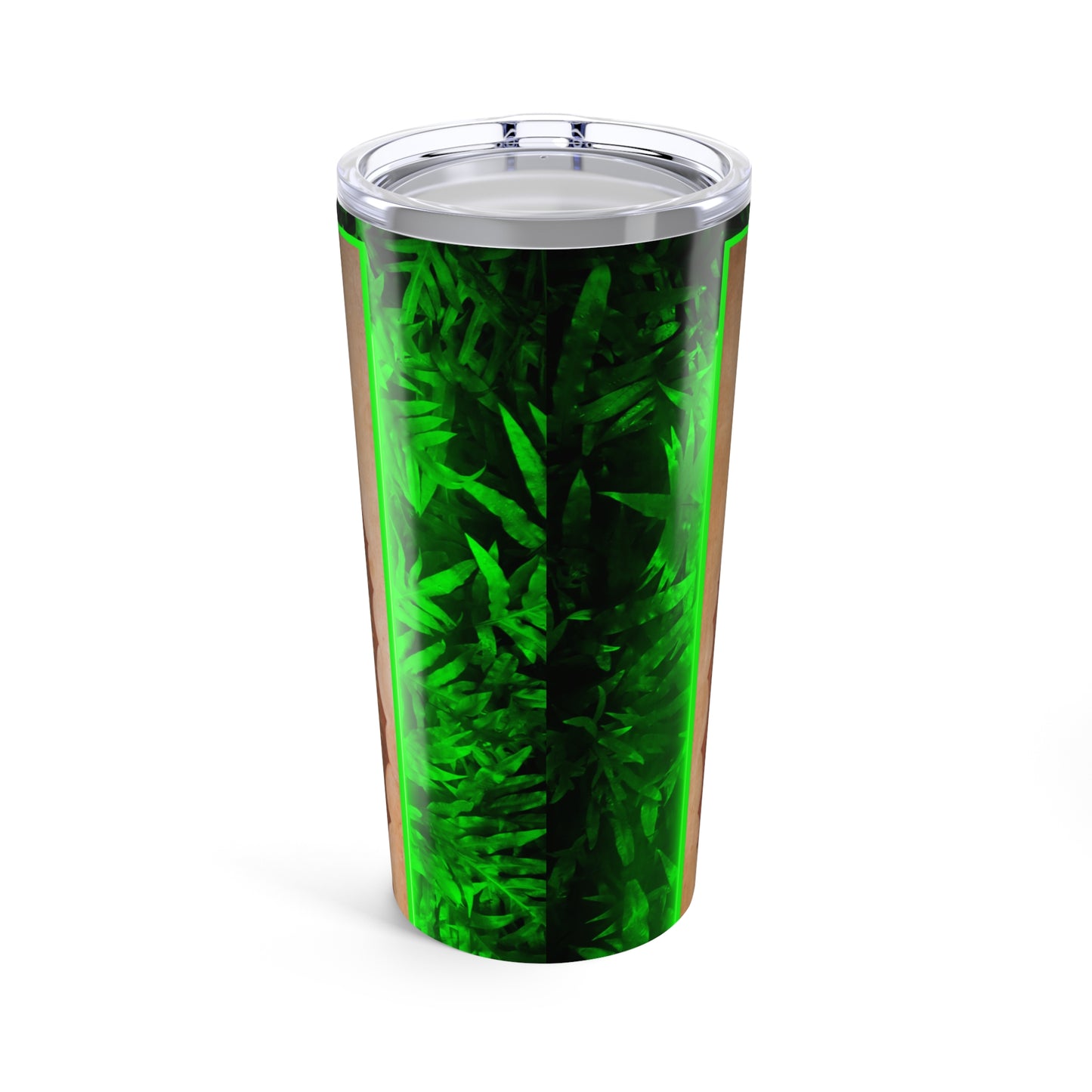 Religious Tumbler 20oz, Green, Tropical Glow Our Lady of Guadalupe