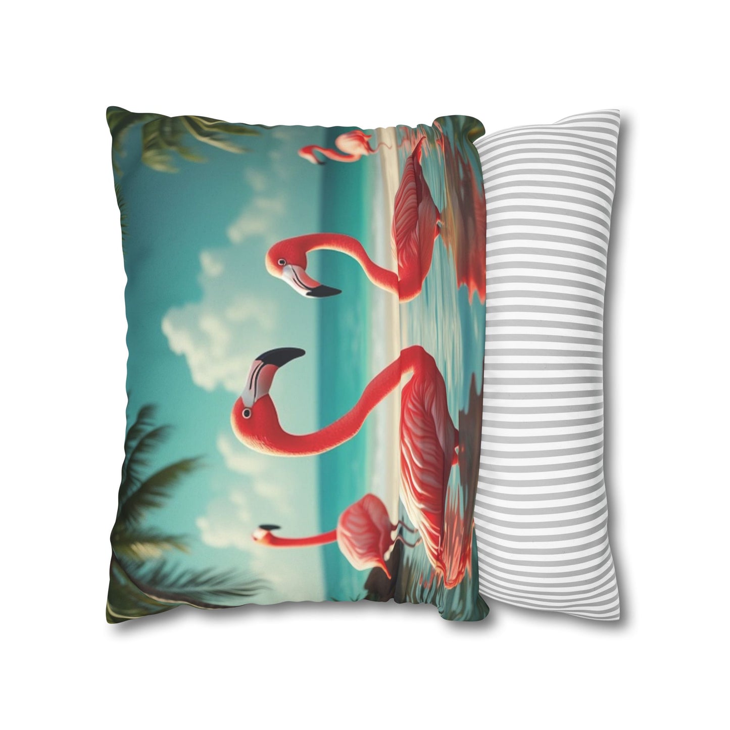 Faux Suede Square Pillowcase - Morning Dip Flamingos