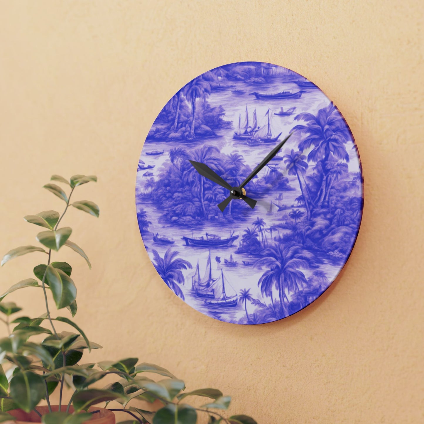 Acrylic Wall Clock, Tropical Toile #1/Purple, 4 Variants