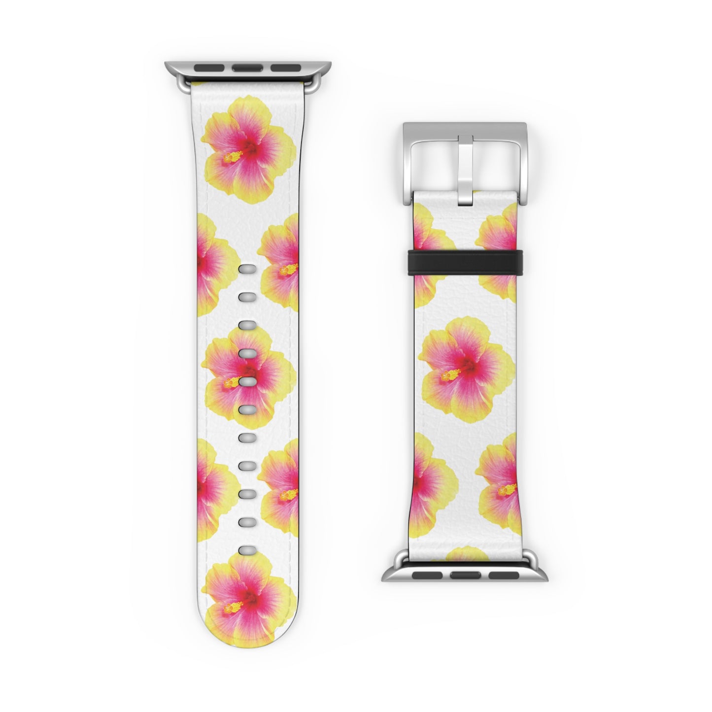 Apple Watch Band - REAL Yellow/Orange Hibiscus Flower, White