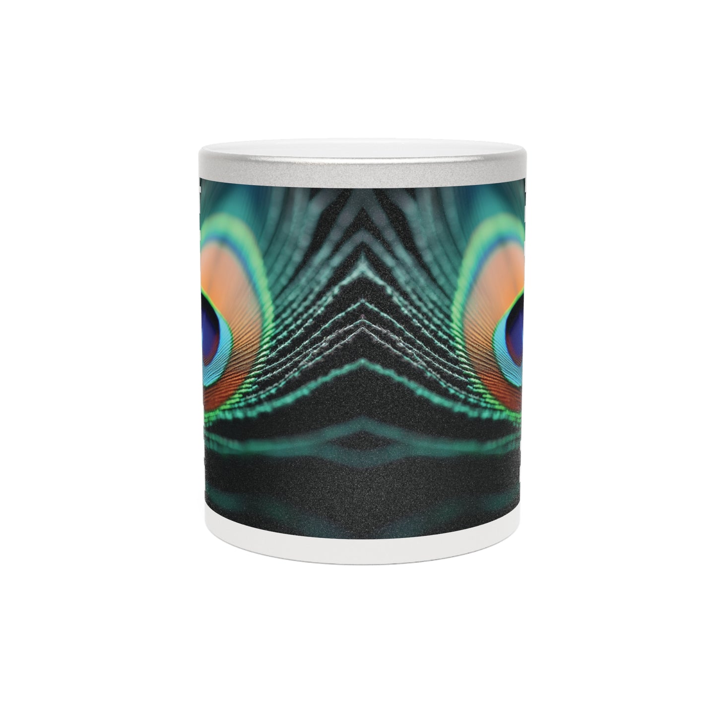 Tropical Metallic Mug, Gold or Silver: Peacock Eye Feather