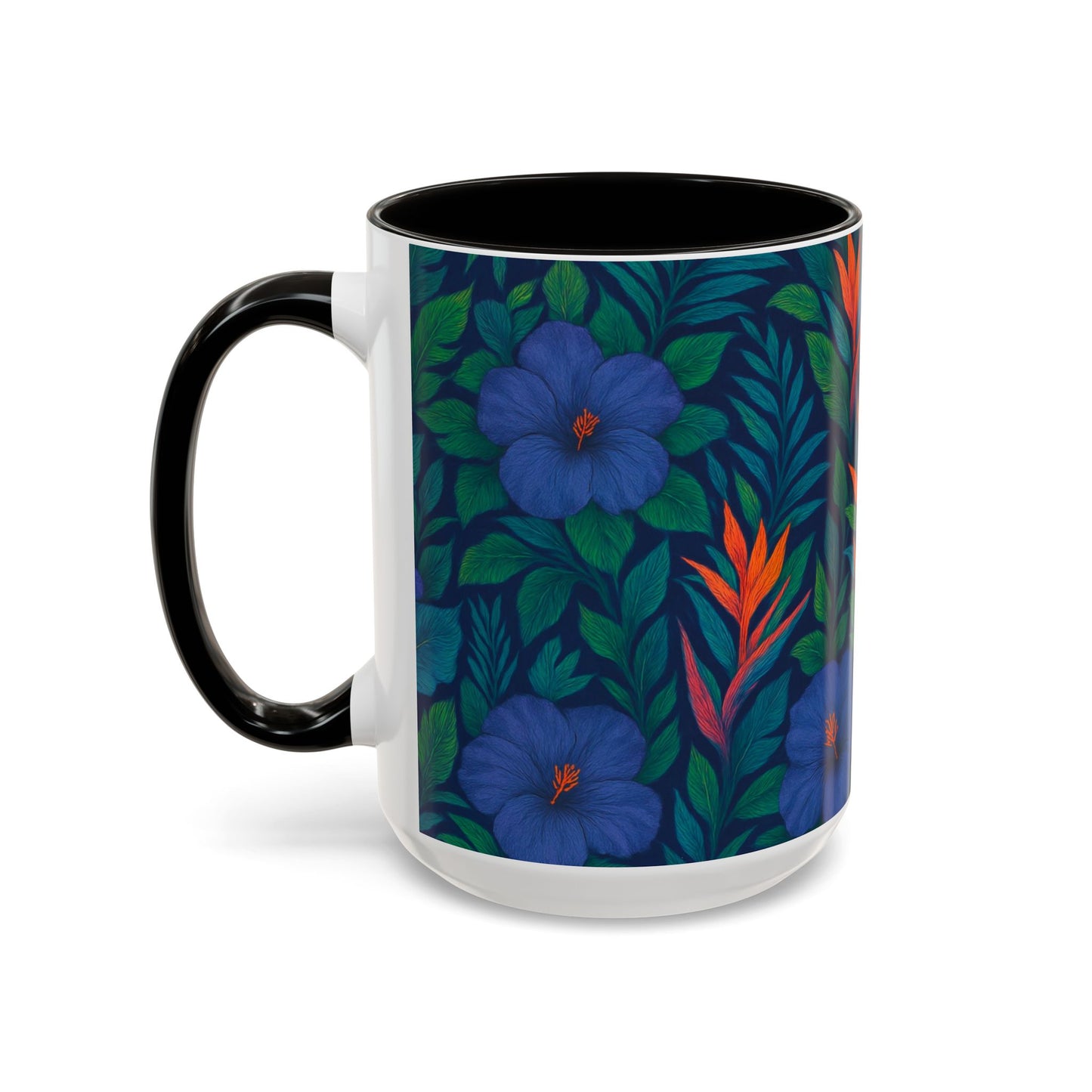 Vibrant Floral Coffee Mug - 11oz & 15oz / Midnight Flower Coral