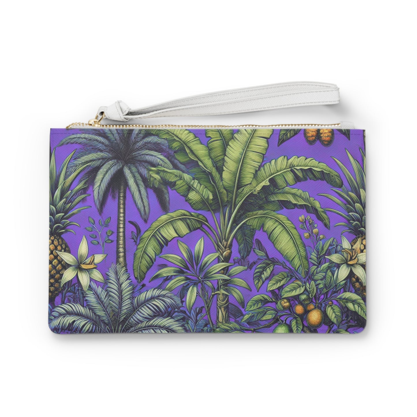 Tropical Faux Leather Clutch Bag - Perfect for Beach Adventures & Summer Vacations / Tropical Fruit, Purple