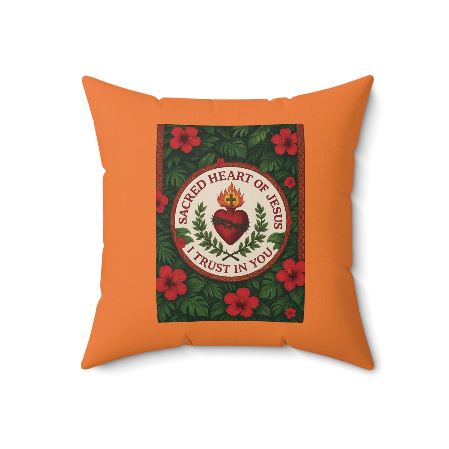 Religious Decorative Pillow - Accent Cushion, 4 Sizes / Sacred Heart of Jesus Prayer, Crusta Lt. Orange