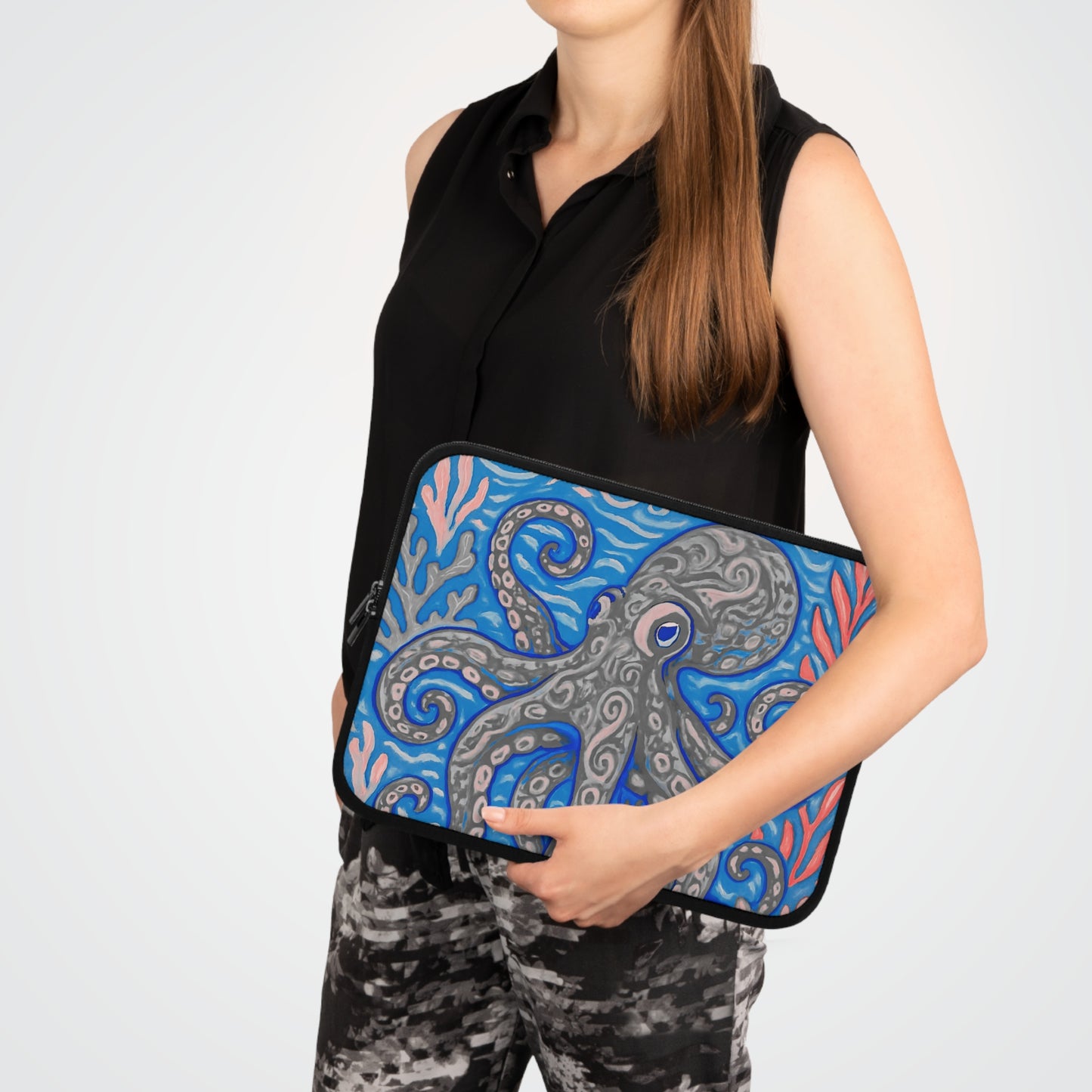 Tropical Laptop Sleeve, 5 Sizes - Perfect for Beach Lovers & Students / Octopus Kraken Joe, Slate