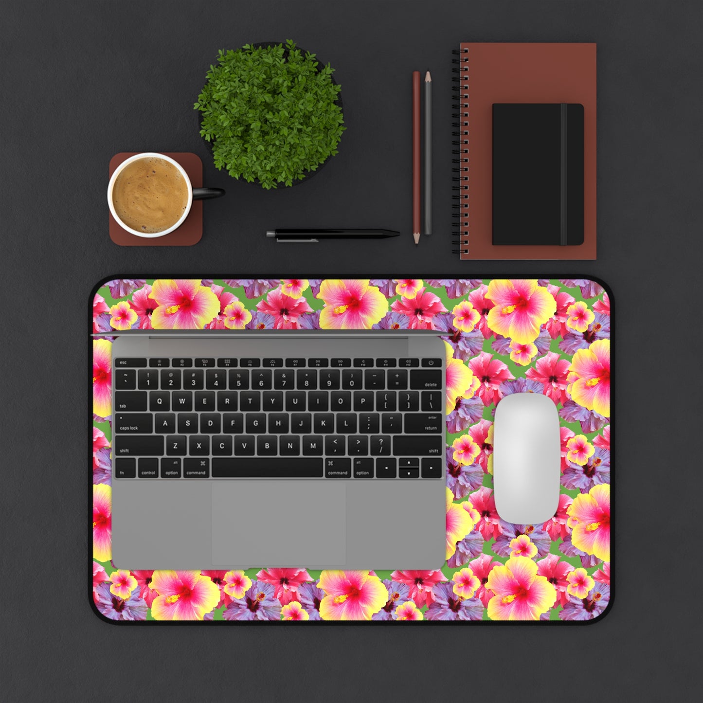 Tropical Mouse Pad/Desk Mat, 3 Sizes - Bright Botanical Design, Perfect for Home Office / Real Hibiscus Flowers