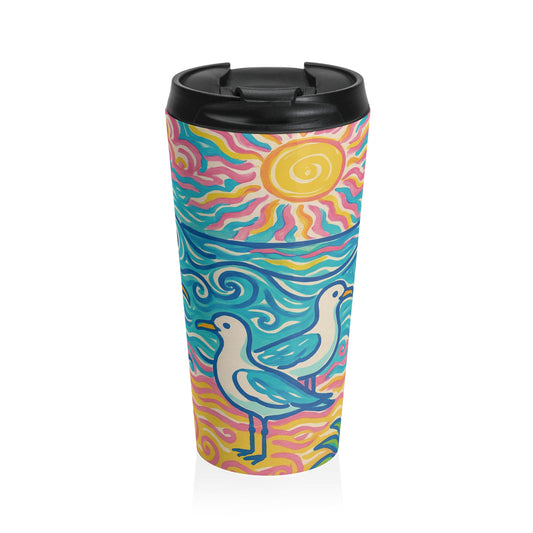 15 oz. Stainless Steel Travel Mug / Beach Seagulls