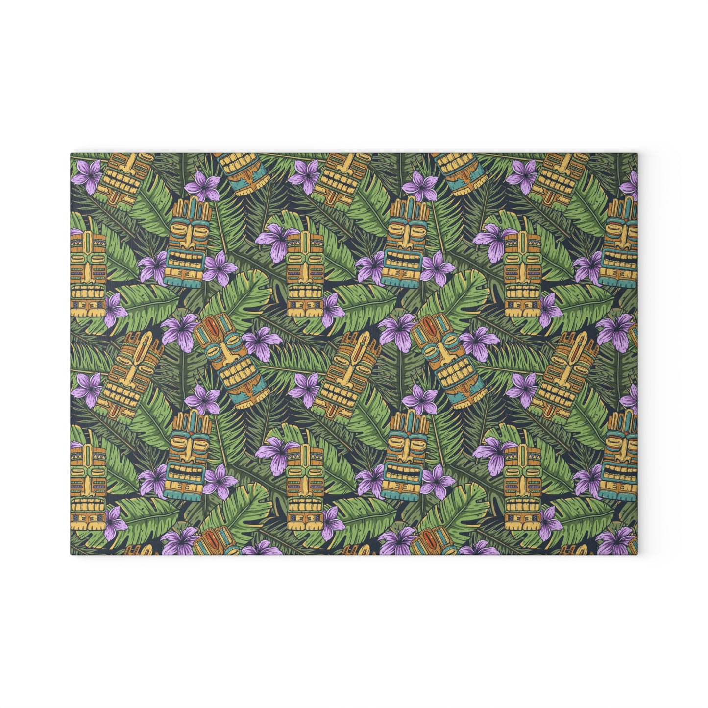 Glass Cutting Board, 2 sizes - Tiki Purple Greenery