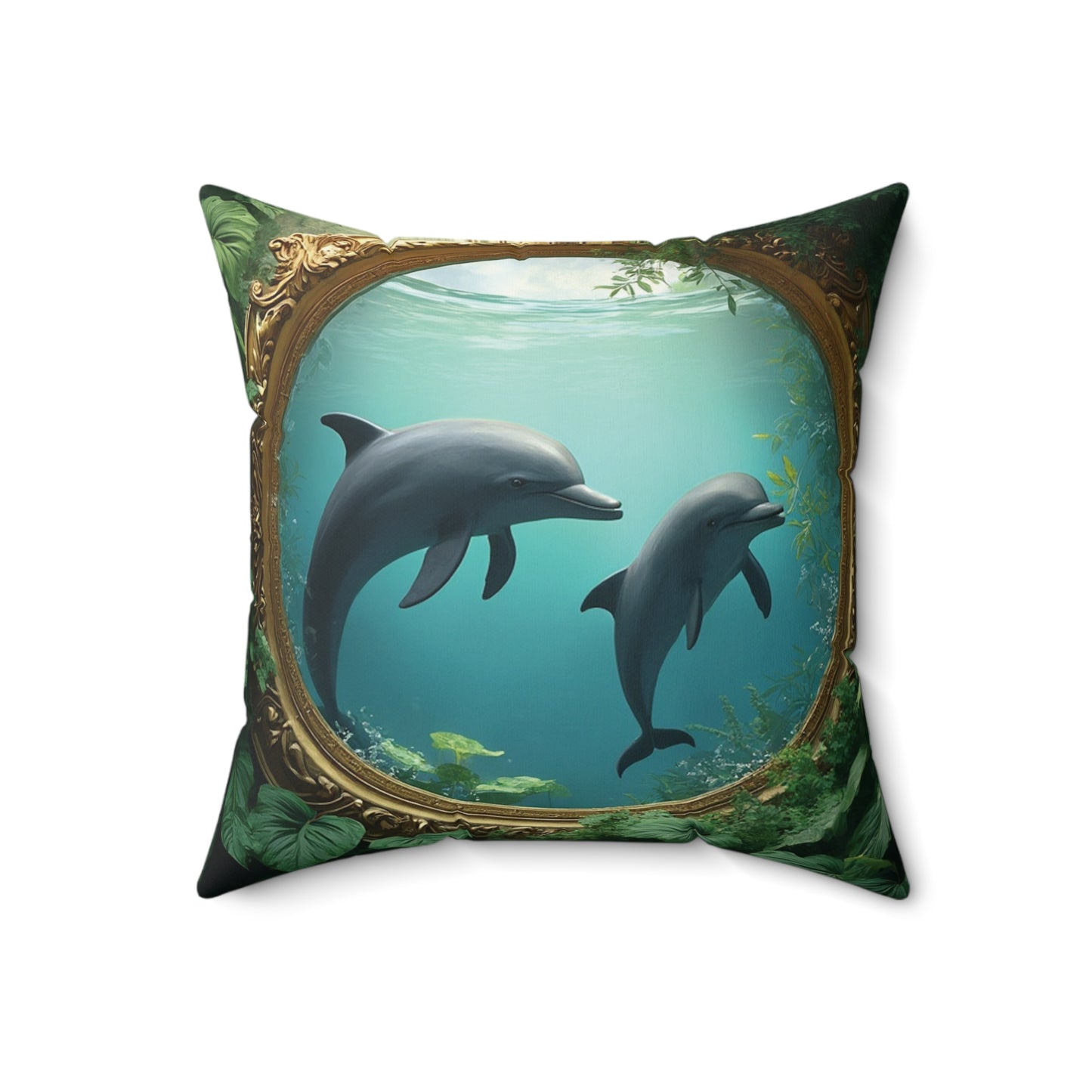 Decorative Pillow - Accent Cushion, 4 Sizes / Framed Dolphins