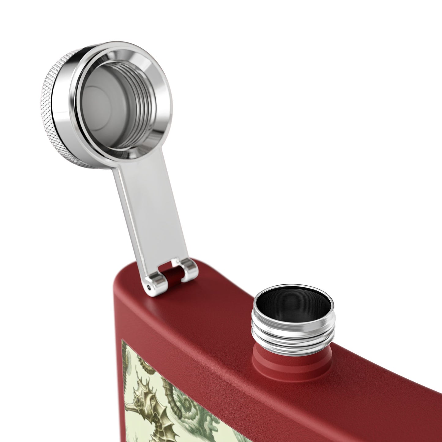 Tropical Stainless Steel 6 oz. Flask, Many Colors  – Green Toile Seahorses