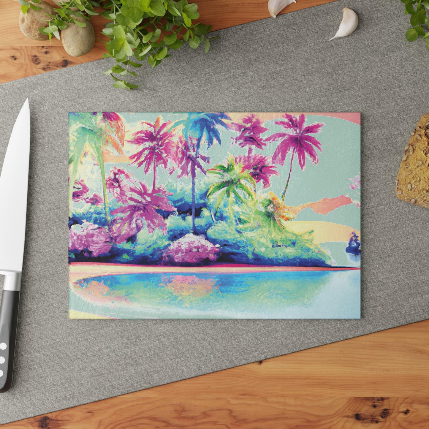 Glass Cutting Board, 2 sizes - Watercolor Beach