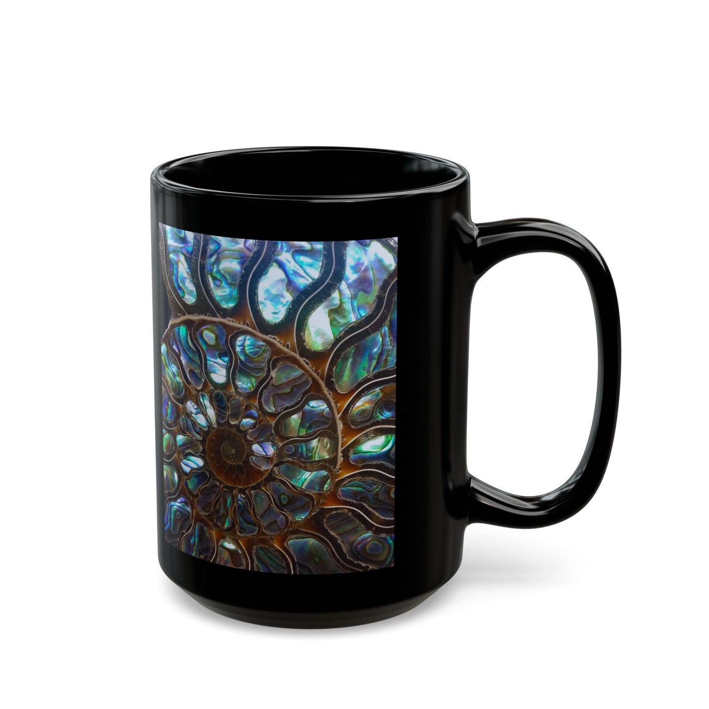 Black Mug (11oz, 15oz), Ammonite & Abalone