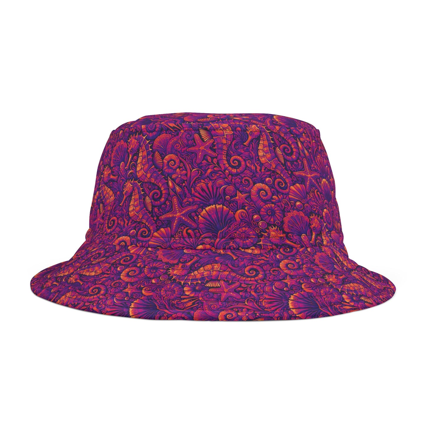 Tropical Polyester Bucket Hat, 2 Sizes - Seahorses Hot Pink