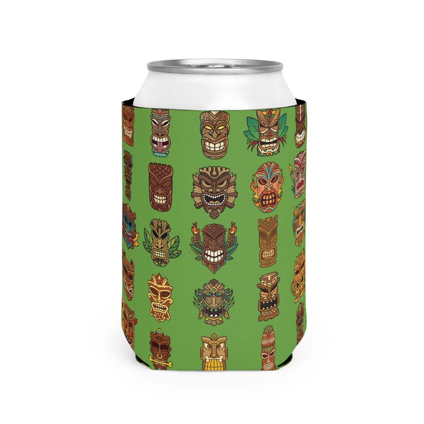 Tiny Tiki Dudes/Green Can Cooler Sleeve - Perfect for Outdoor Picnics