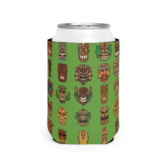 Tiny Tiki Dudes/Green Can Cooler Sleeve - Perfect for Outdoor Picnics