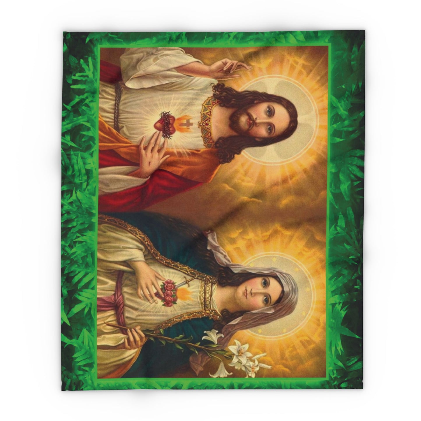 Jesus and Mary Religious Fleece Blanket - Colorful Tropical Glow Design