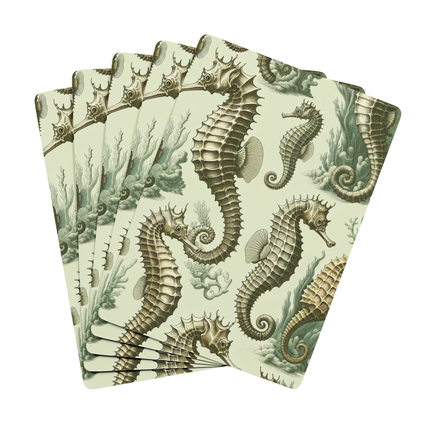 Poker Playing Cards - Green Toile Seashorses