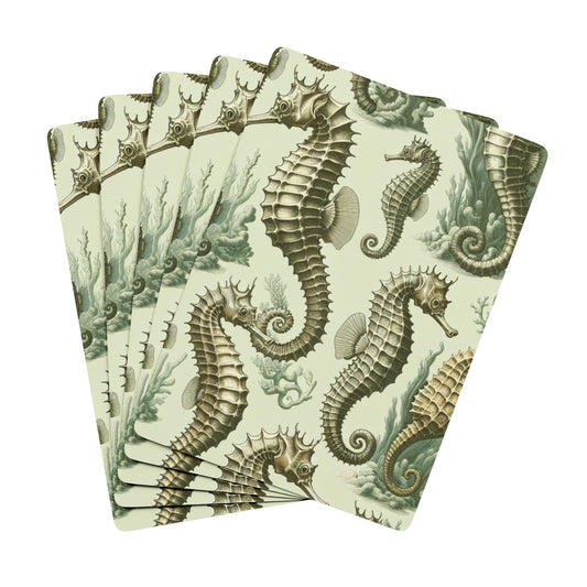 Poker Playing Cards - Green Toile Seashorses