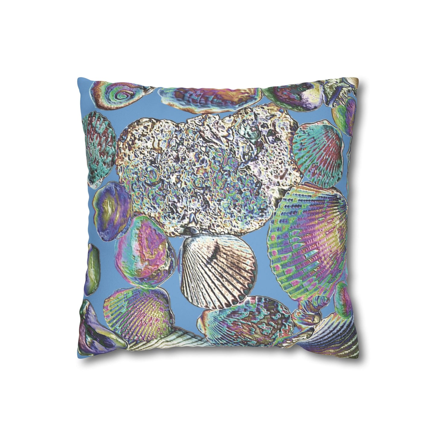 Faux Suede Square Pillowcase - Heatwave Seashell Collection, Light Blue